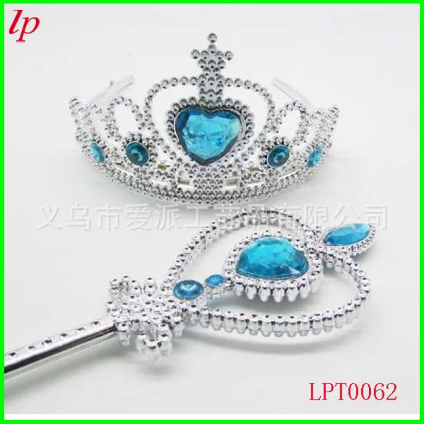 Children's Party Princess Crown Elsa Princess Blue Crown Set Frozen Crown Magic Wand