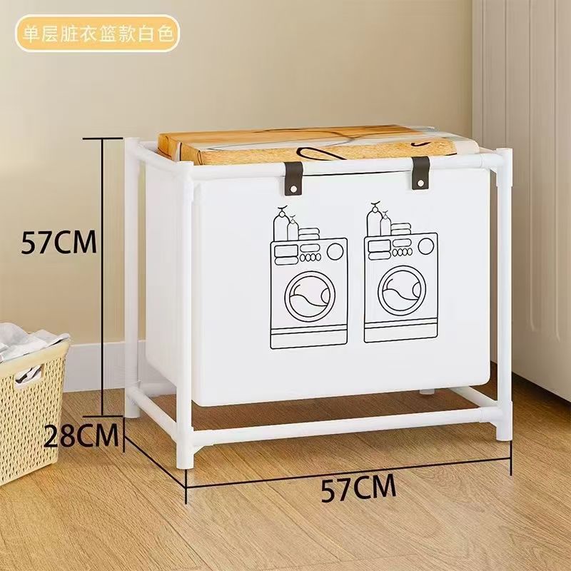 Cesta de doble capa de almacenamiento de ropa sucia, estante de baño, cesta de almacenamiento, cesta de lavandería, almacenamiento de clasificación, tubo de acero grueso, retención