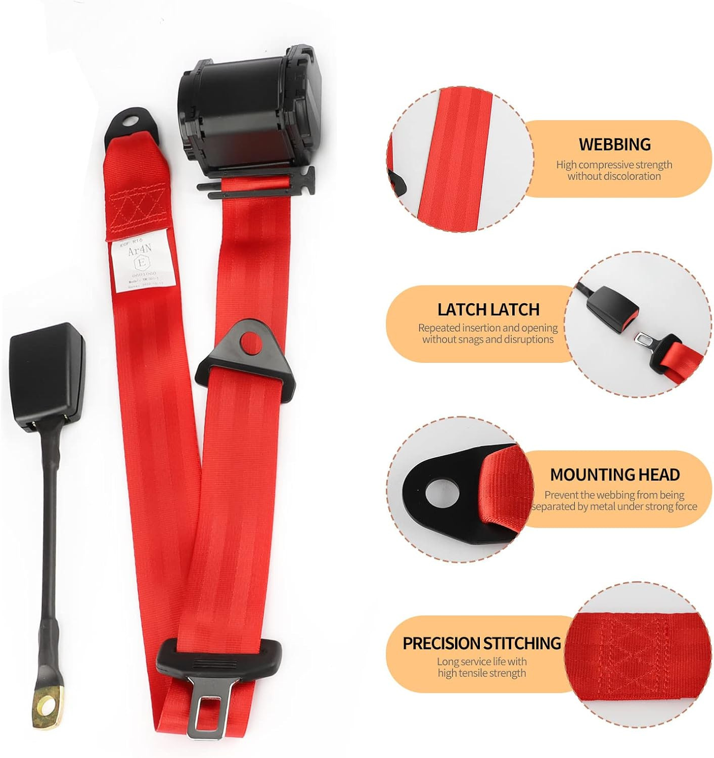 Three-Point Safety Harness Suitable for Go-Kart Clubs, Cars, and Small Vans. Adjustable Retractable Safety Harness