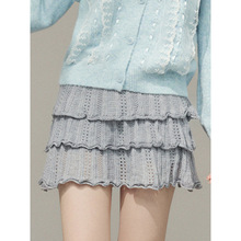 名媛风富家千金贵妇2025秋冬新款针织钩花蛋糕裙半身短裙修身显瘦