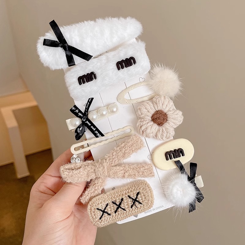 Cute clip de dibujos animados clip de borde conjunto frente cejas clip de cabello para chicas clip de BB otoño invierno de alta sensibilidad adornamiento de cabello tocado