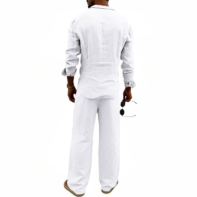 Herren Leinen Freizeithemd Und Hose Set Langarm Anzug_voghion.com