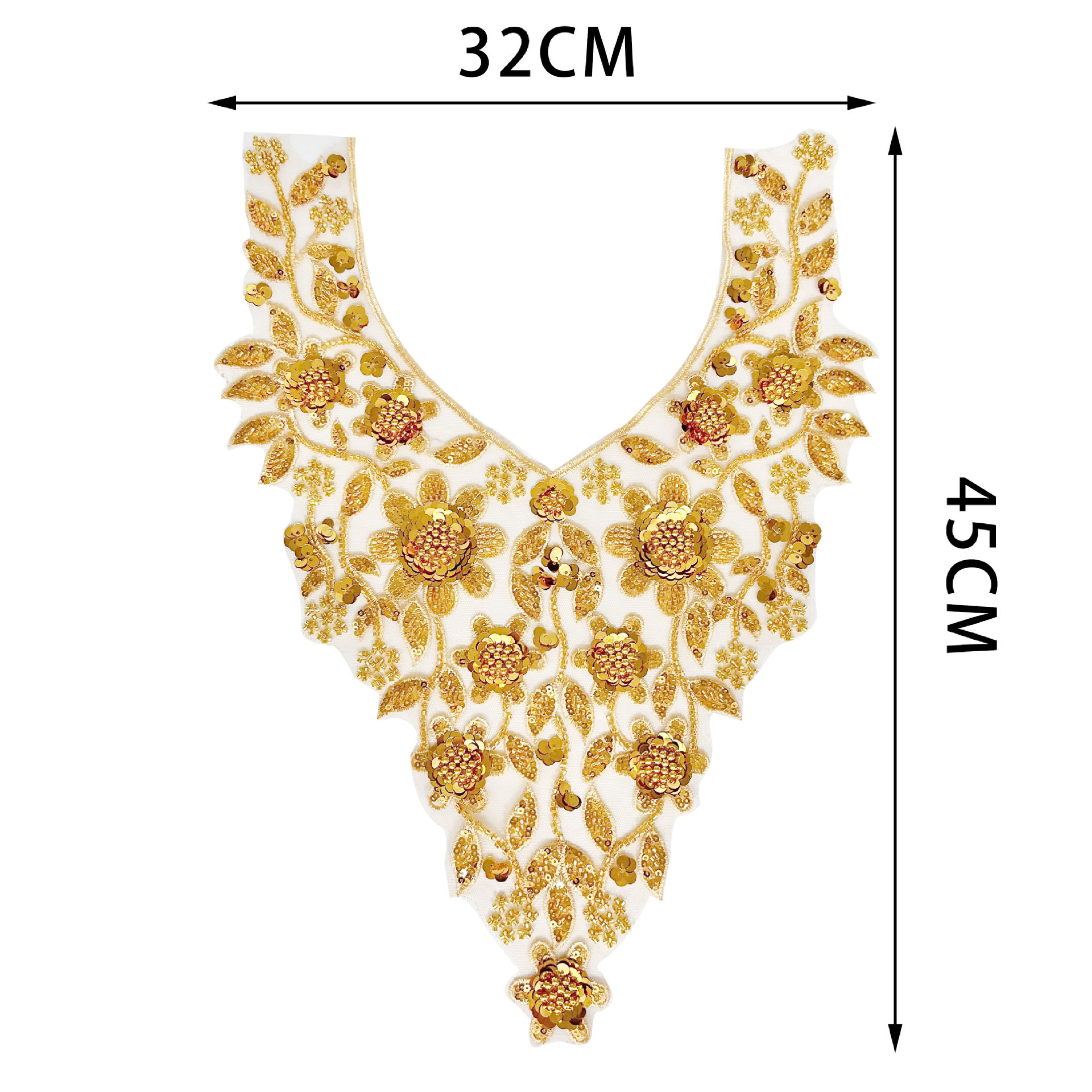 Dorado bordado perlas bordado V-collar hilo de malla encaje cosido accesorios de collar vestido cheongsam traje de baile accesorios de vestido