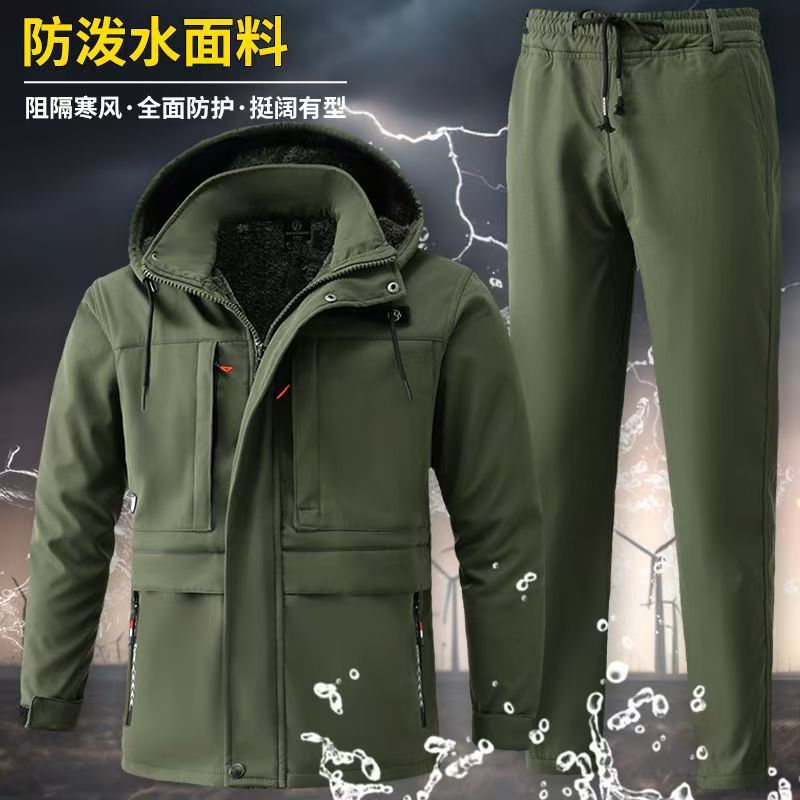 秋冬男迷彩服加绒加厚工作服套装防泼水耐脏劳保服抗撕裂耐磨工装