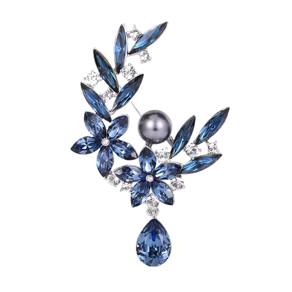 Spilla di lusso fiore in cristallo con perla per donna_voghion.com