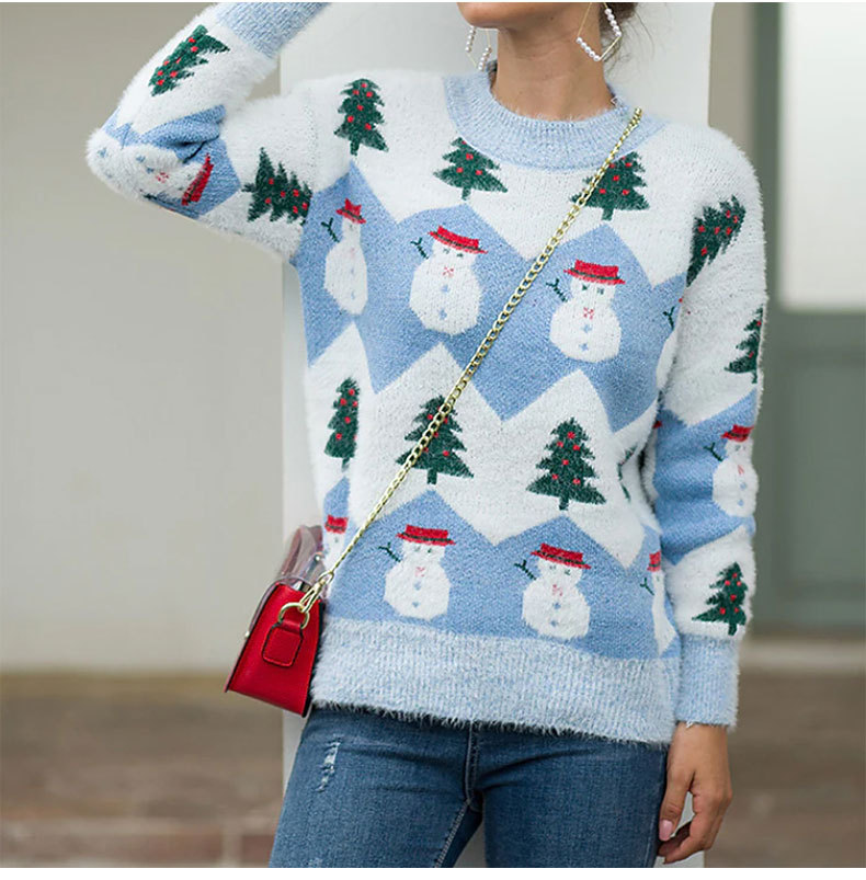Christmas Festival Loose Version Christmas Tree, Snowman Pattern Wholesale Women's Christmas Christmas Tree Snowman Long Sleeve Sweaters & Cardigans