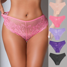欧美跨境蕾丝镂空女士三角裤外贸亚马逊专供中腰半包臀女士内裤