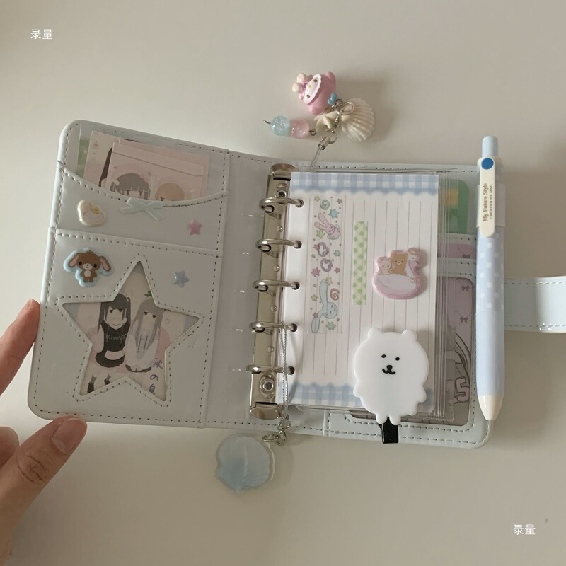 韩系奶油风星星5漆皮亮面活页手帐本高颜值打卡记录日程记事本子|undefined