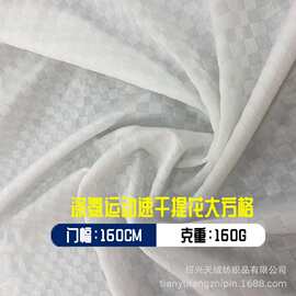现货针织涤氨白色弹力透气大方格网布运动速干提花面料方形格子布
