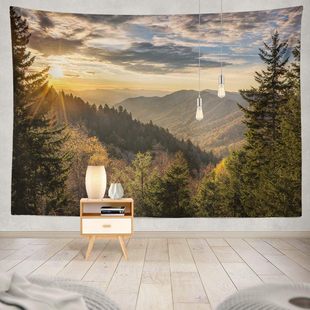Cross-border Decorative Tapestry for Autumn Sun Mountain Tennessee Forest Sunrise North Country Wilderness Park