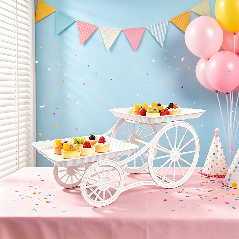Doble estante de postre hueco boda fiesta de cumpleaños estante de pastel aperitivos refrigerios de frutas plato decoración lujosa en línea