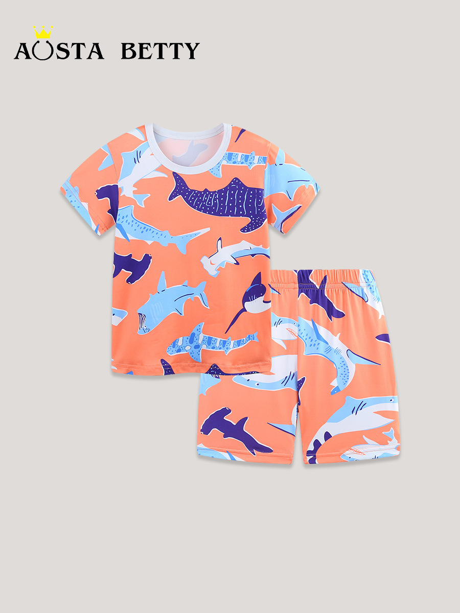 AostaBetty verano nuevo estilo niño ropa a domicilio de manga corta traje de dos piezas estilo europeo y americano cuello redondo casual para niños