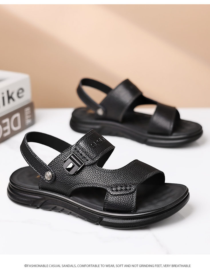 Dép sandal nam da bò thật hở ngón, đế mềm chống trượt, thoáng khí đi biển và sinh hoạt hằng ngày — 51218 Màu nâu, 51218 Màu đen chi tiết 13
