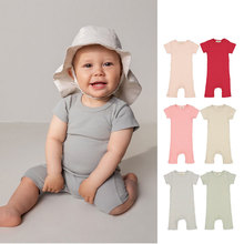2024丹麦新款婴幼童连体衣纯色坑条可爱舒适男女宝宝短袖爬服