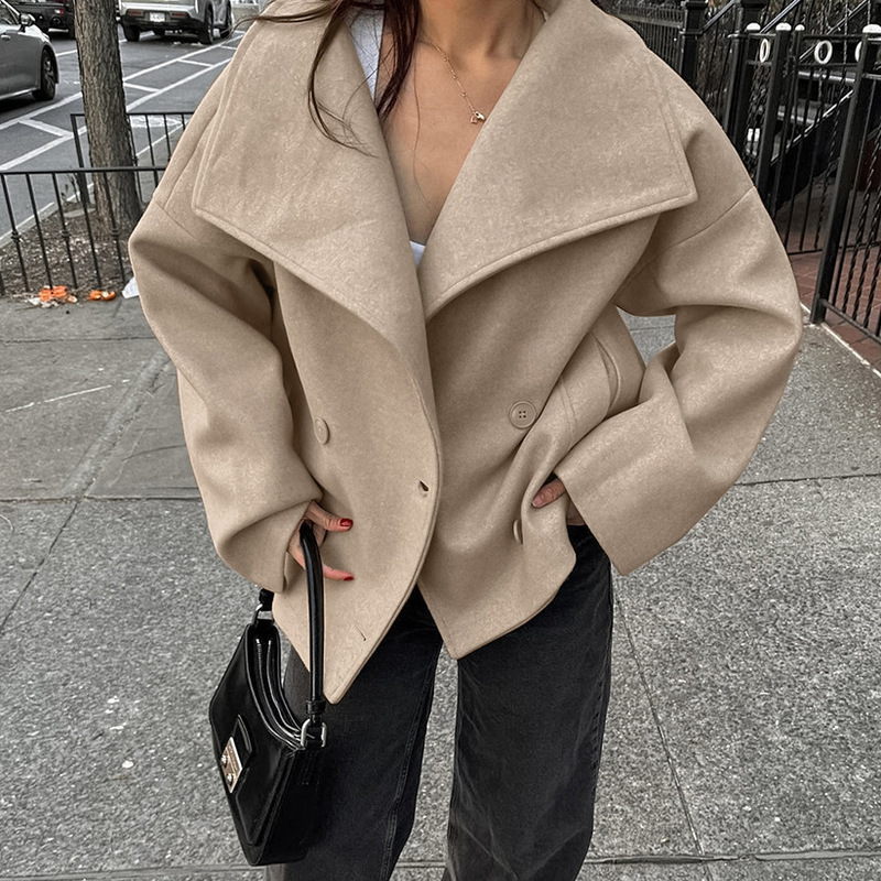 European and American autumn and winter new woolen lapel loose casual coat 2024 fashion cross-border wholesale temperament coat women's clothing