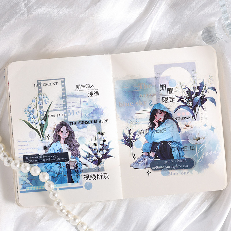 Romántica flor de niebla pet caja impermeable cinta adhesiva transfronteriza Inglés retro tinta de dibujo de cinta adhesiva