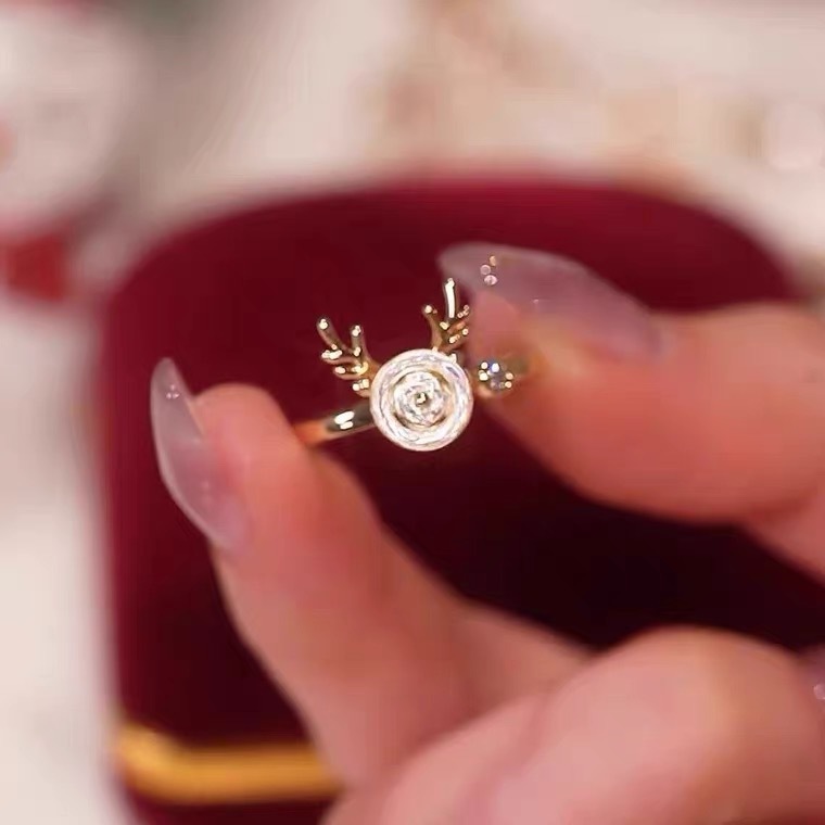 Fashion Deer Copper Plating Inlay Zircon Open Ring 1 Piece