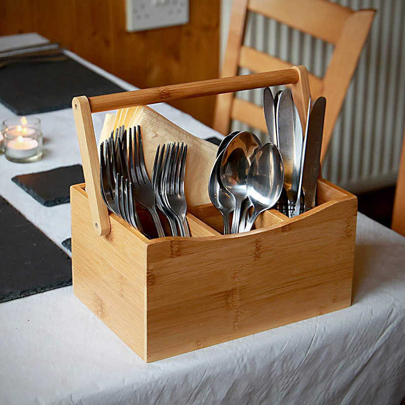 Caja organizadora de cubiertos de bambú, para cajón de cocina – Mayorista de Yiwu