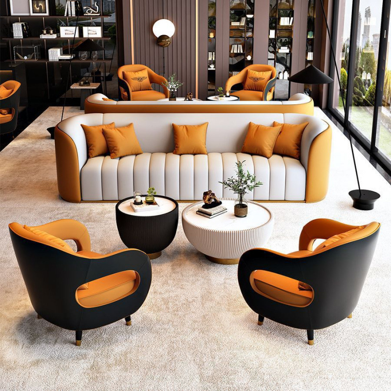 Home Technology Cloth Living Room Wash-Free Leather Sofa Coffee Table Nordic Fabric Sofa Business Reception Rest Area Sofa Chair