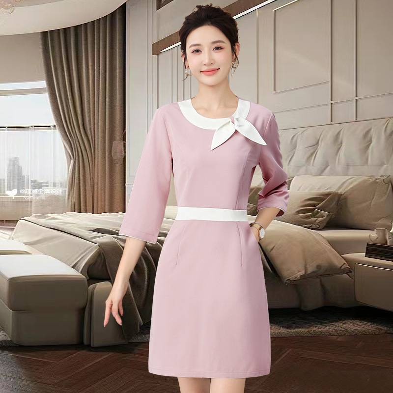 高端美容师工作服女春秋新款足疗足浴技师养生会所美容院撞色工衣
