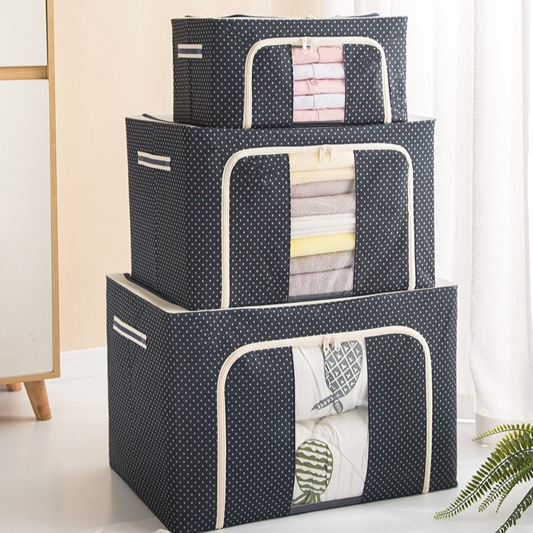 Multifuncional tela de oxford marco de acero plegable transparente impermeable ropa edredón caja de almacenamiento armario de automóviles caja de almacenamiento móvil