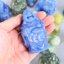 天然玉石蓝东陵招财钱币佛雕刻家居办公室摆件弥勒佛摆件