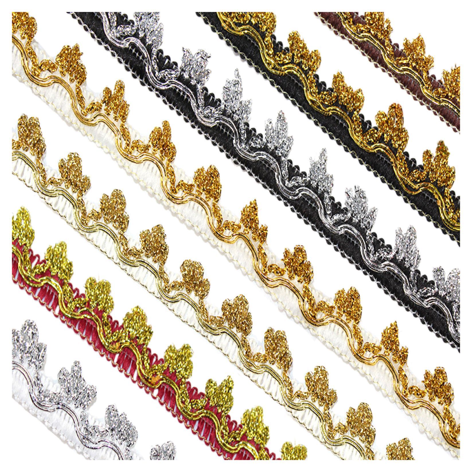 En stock venta al por mayor colorido onda encaje cuentas pequeñas y medianas curvas encaje Ropa Accesorios rendimiento oro lentejuelas encaje