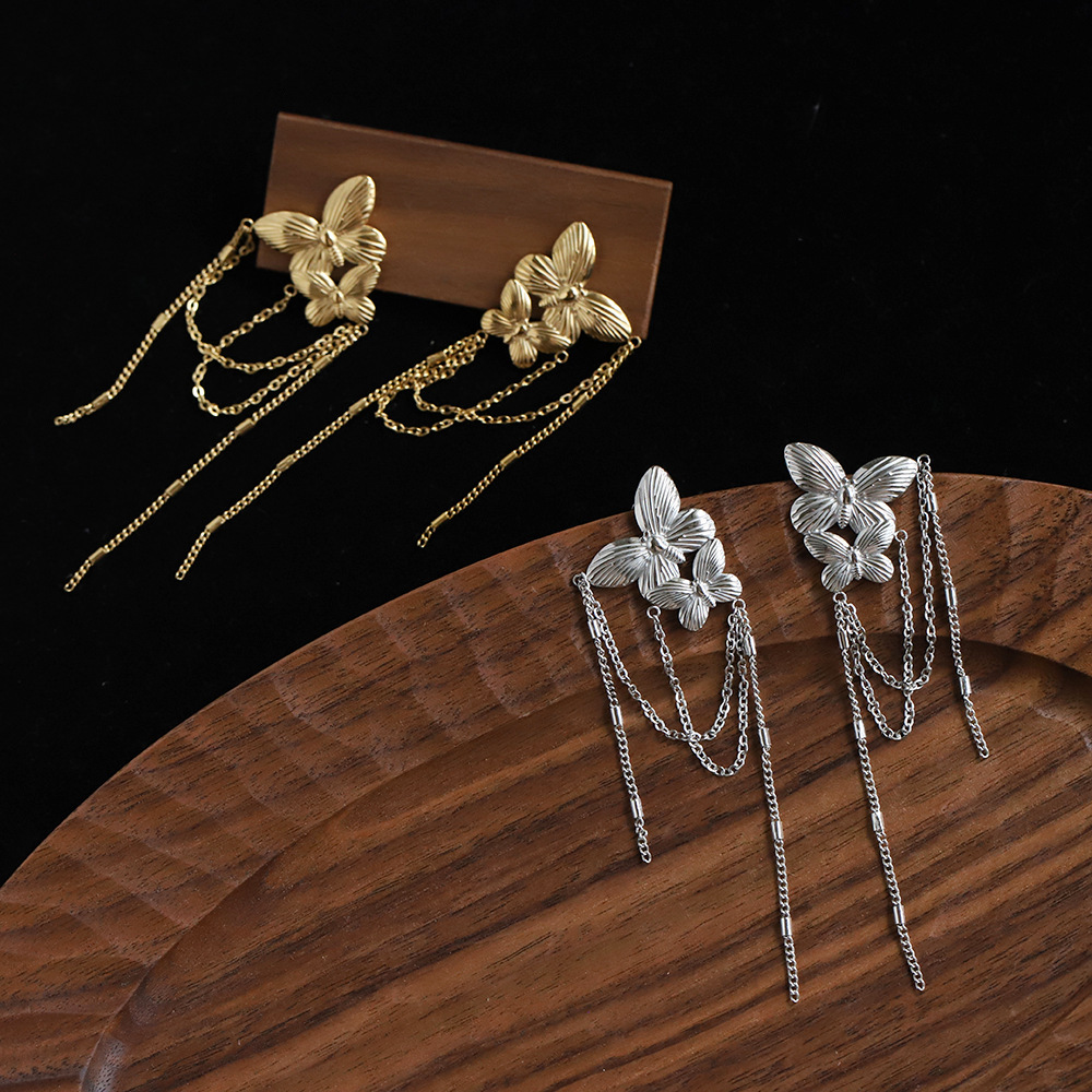 Butterfly Tassel Stainless Steel Earrings