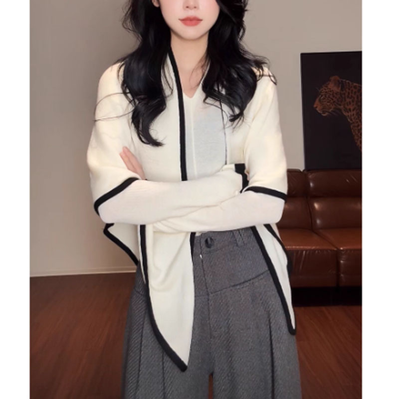 真两件三角披肩设计感针织衫洋气叠穿修身打底衫百搭小衫新款女装|undefined