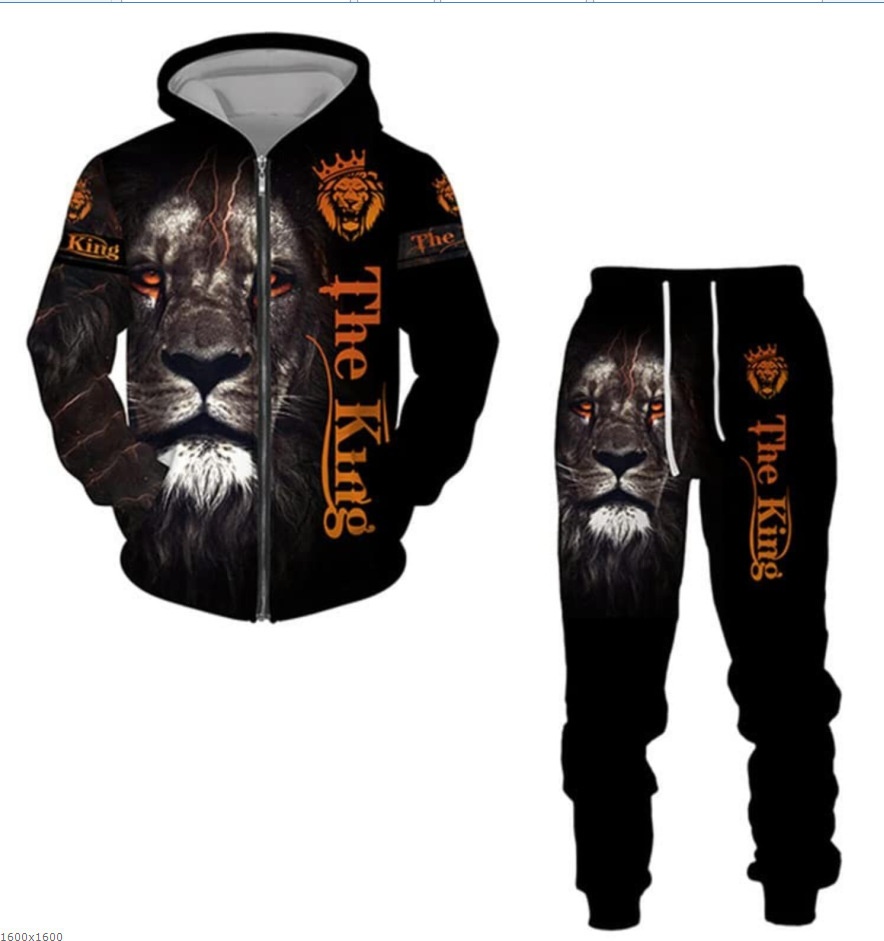 2024 Traje de suéter con capucha con estampado 3D de lobo nuevo transfronterizo Primavera y otoño Fábrica de suéter con capucha para hombre europeo y americano al por mayor