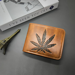Cross-Border Embossed Men's Wallet Horizontal Business Casual Wallet Maple Leaf Pattern Multi-Card Slot Wallet Short Coin Purse