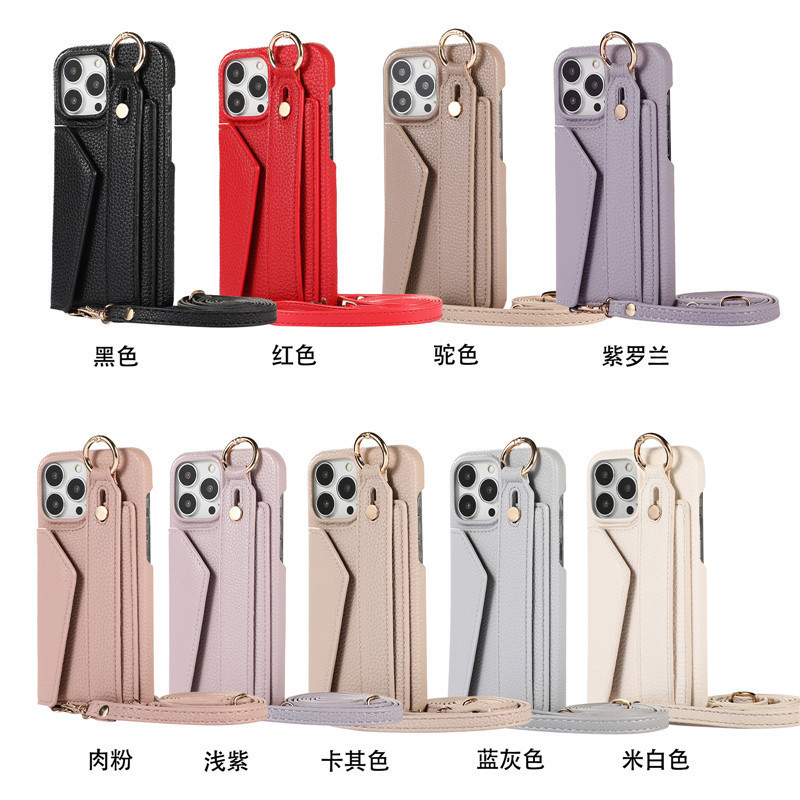 For iPhone 14 Phone Case Apple 13 Wrist Litchi Coin Purse Apple 14Pro Max Phone Case