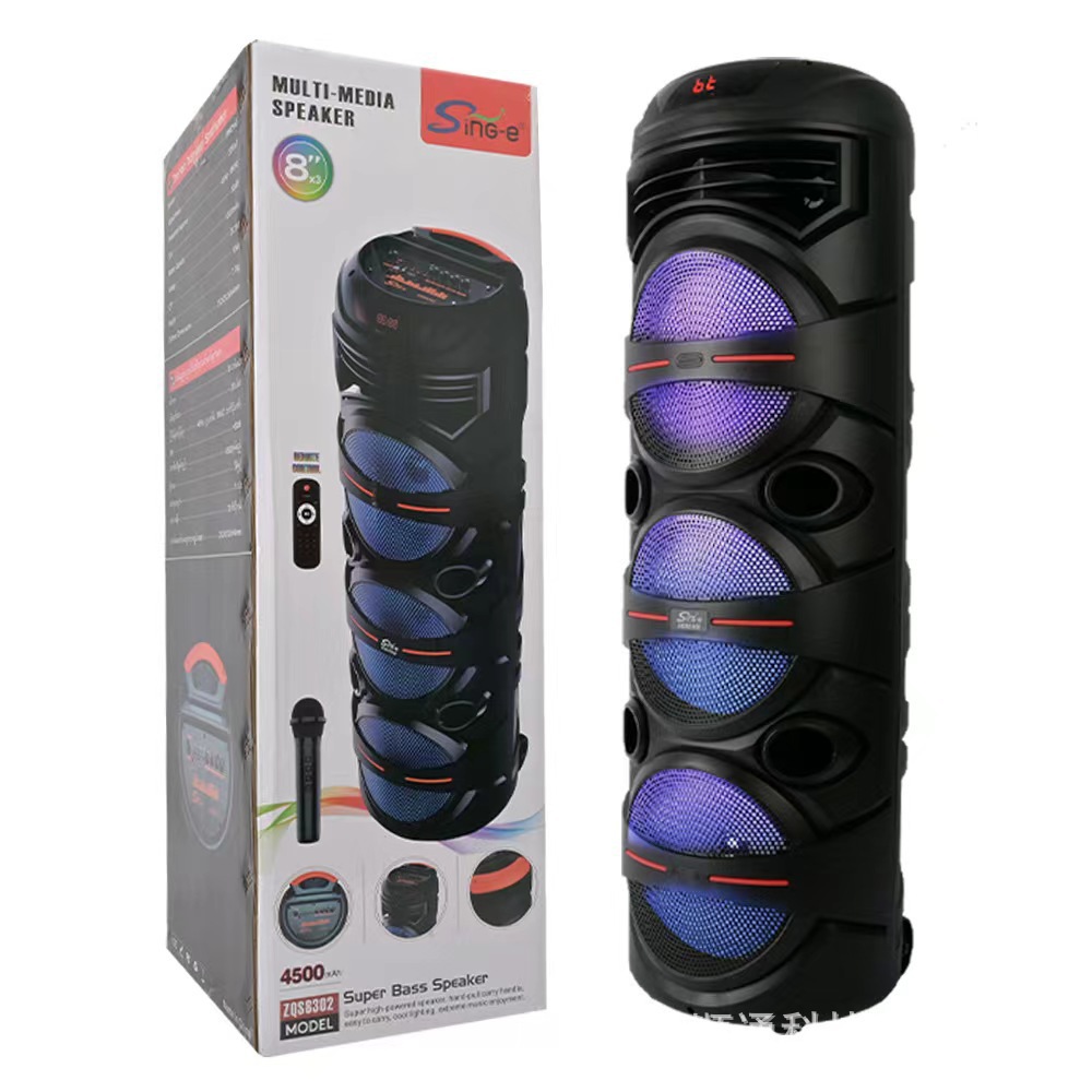 Fabricantes para el nuevo sonido tres de ocho pulgadas altavoces cilíndricos bluetooth alta potencia fiesta al aire libre sonido al por mayor