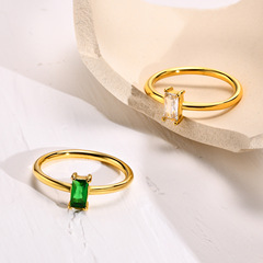 Stainless steel green and white square zirconia personalized simple gold ring stacking ring R-643