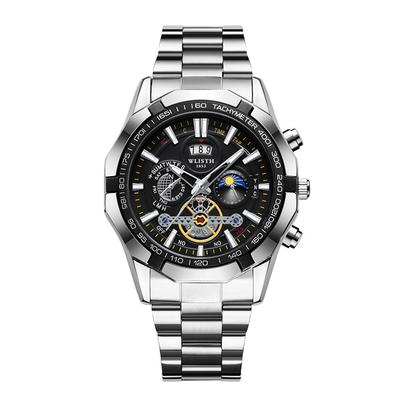 WLISTH Reloj para hombre de la marca suiza Reloj de cuarzo impermeable luminoso con esfera grande Reloj para hombre con calendario de banda de acero Reloj de comercio exterior