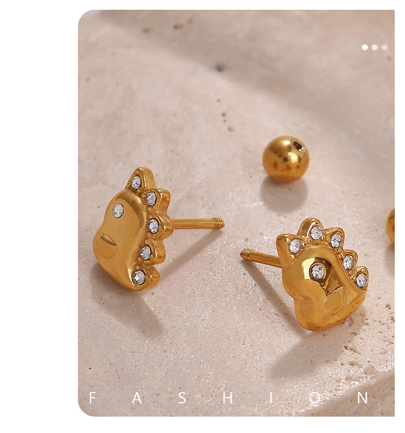 Rhinestones Inlay Material Ear Studs Classification PVD Coated Real Gold Plated Animal Titanium Steel IG Style Cute Waterproof Non Tarnish Ear Studs