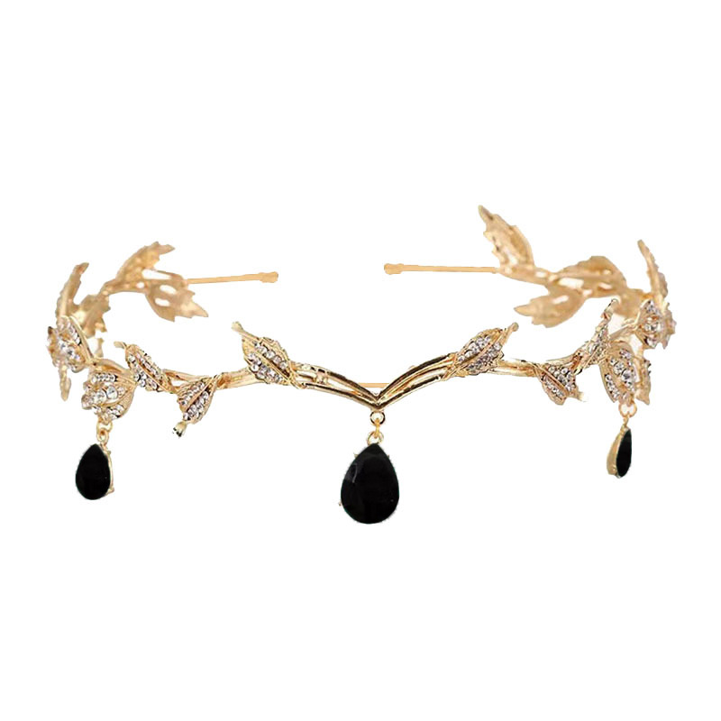 Corona barroca para mujer, dije de ceja nupcial de aleación con forma de gota de agua y hoja, diadema de princesa, accesorios para el cabello retro con diamantes de imitación