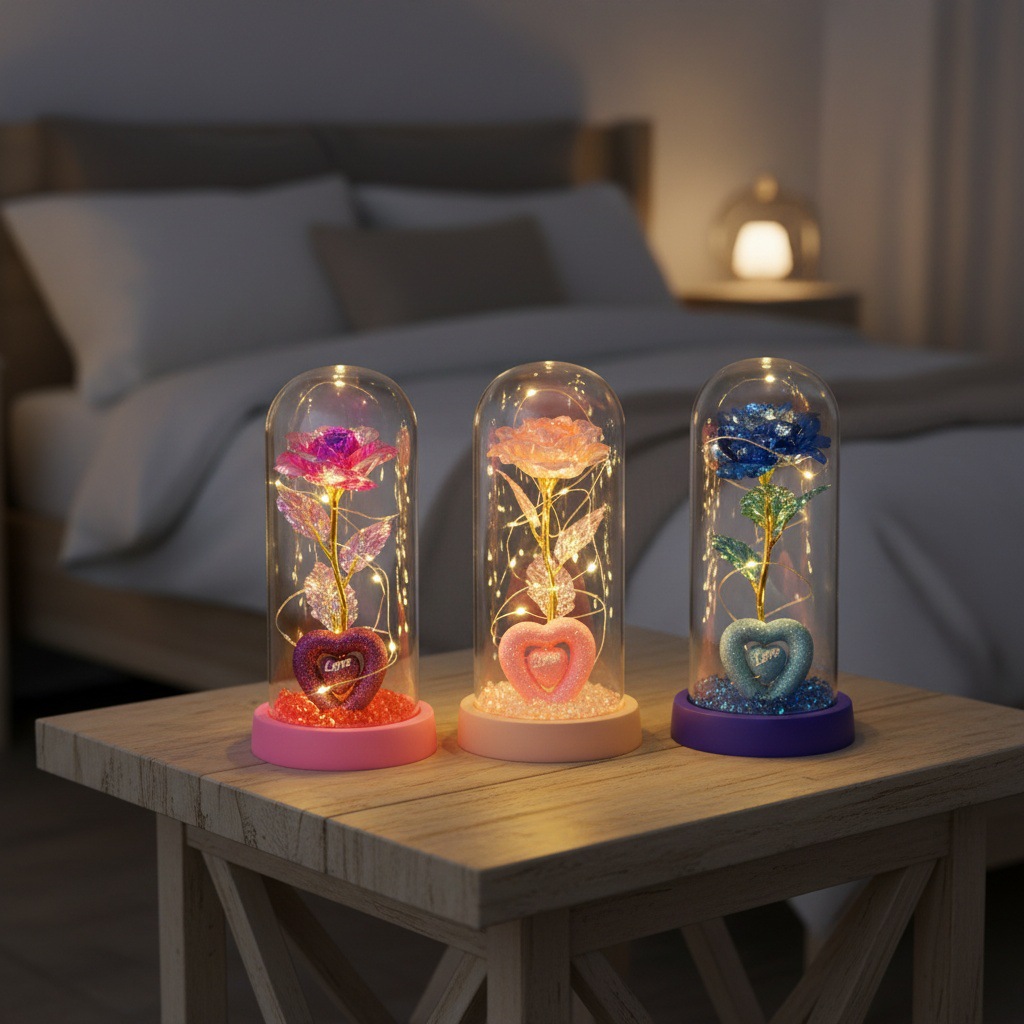 Caja de regalo de rosa de oro transfronteriza cubierta de vidrio acrílico regalo de San Valentín imitación de flores adornos de regalo eterno