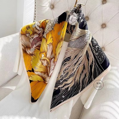 spring and autumn mulberry silk Koi peony Real silk Silk scarf 70 In the square Versatile Spring Thin section high-grade Gifts gift