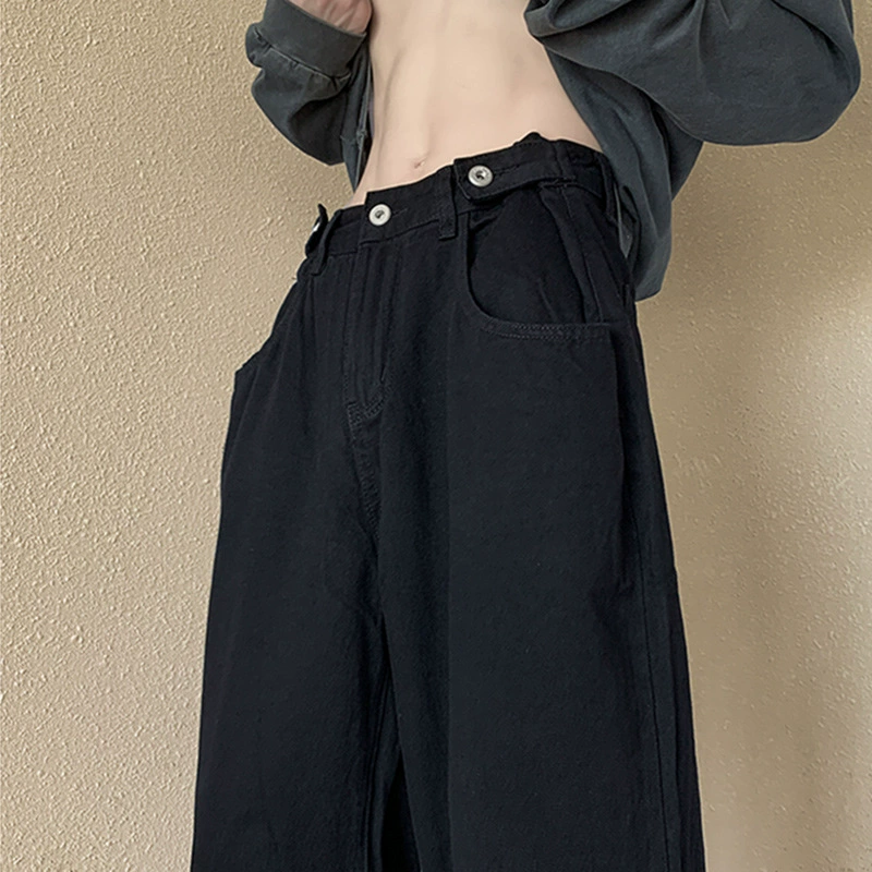 Черные ретро джинсы, брюки с небольшим дизайном,Oversize, тренд сезона