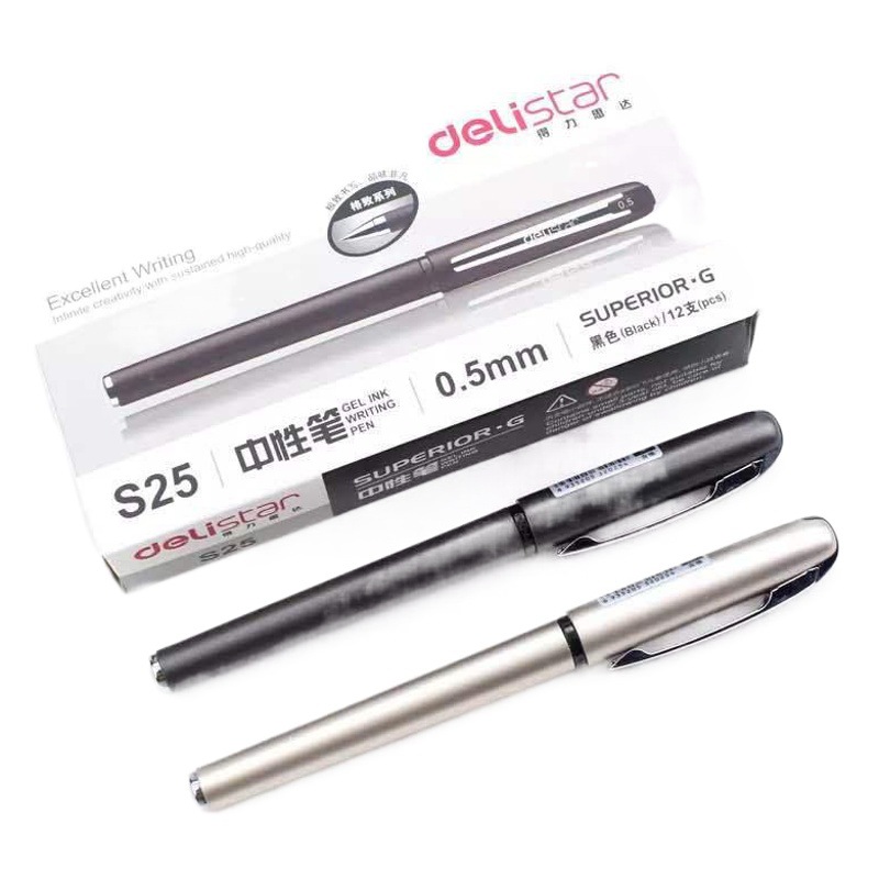 Deli S25 pluma de gel oficina de negocios pluma de agua negro jefe herramienta de escritura pluma de carbono 0,5mm recarga image 1