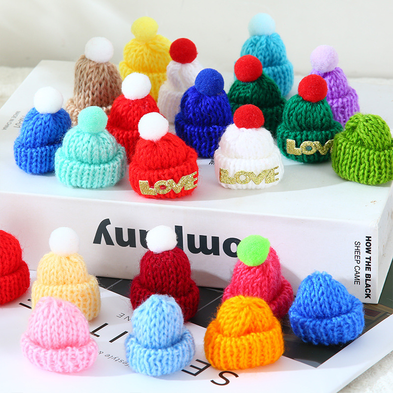 Cross-Border Spot Korean Style Knitted Woolen Hat DIY Handmade Fur Ball Decorative Accessories Mini Christmas Hat Wholesale