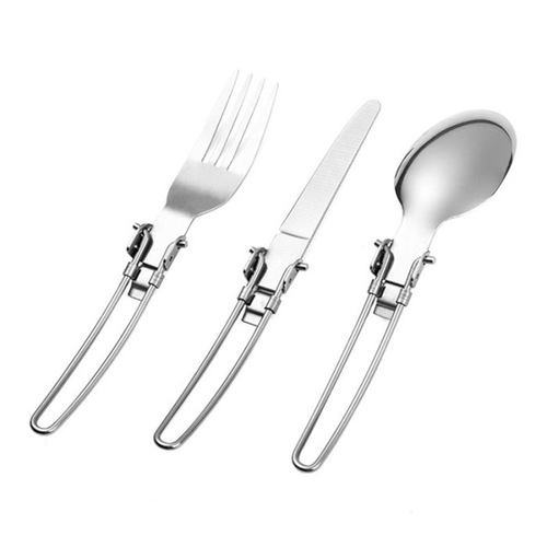 Outdoor Camping Picnic Tableware Stainless Steel Foldable Knife Fork Spoon Set Portable Travel Eating Utensils