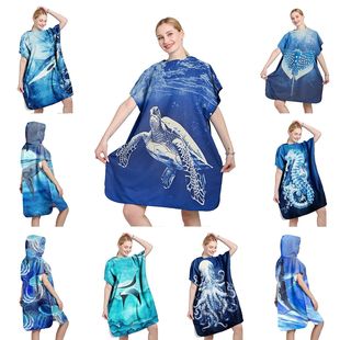Adult Double-Sided Velvet Quick-Drying Poncho Cape Bath Towel Cross-Border Digital Printing Beach Towel Diving Changing Robe Swimming Bathrobe