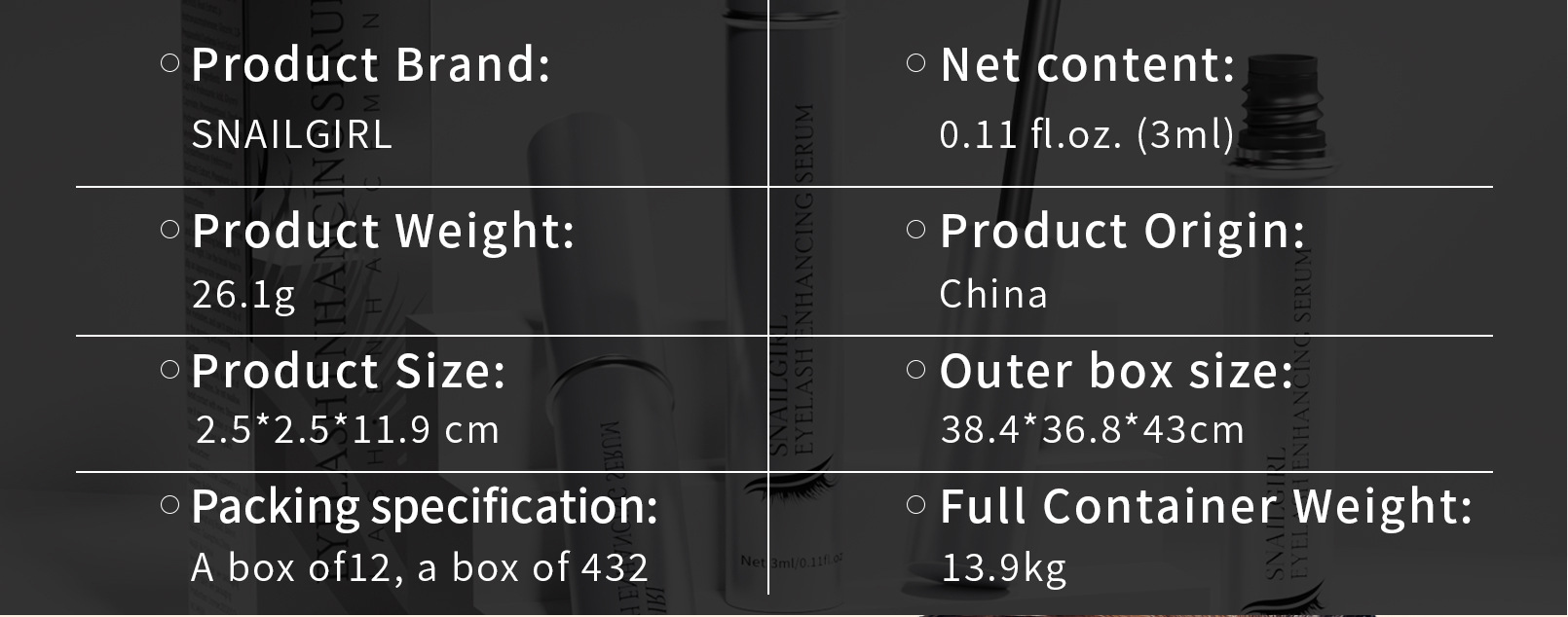 SNAILGIRL Amazon Eyelash serum - Natural and Transparent Eyelash Serum details Picture