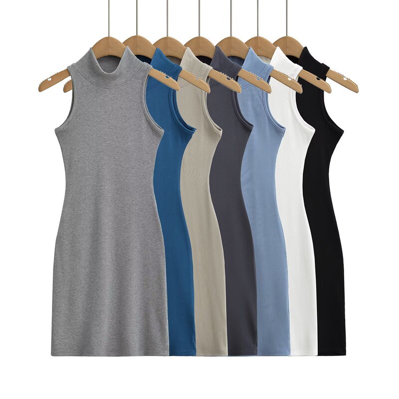 ins hot girl turtleneck hip skirt 2024 Summer new European and American style elastic waist sleeveless vest skirt dress ins hot girl turtleneck hip skirt 2024 Summer new European and American style elastic waist sleeveless vest skirt dress