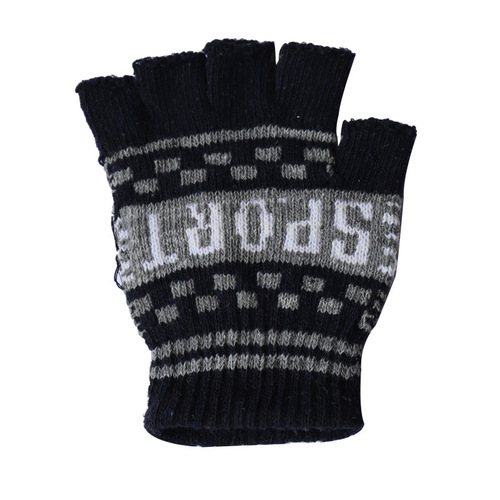 Men's Knitted Half-Finger Woolen Small Embroidered Half-Length Outdoor Warm Knit Gloves Acrylic