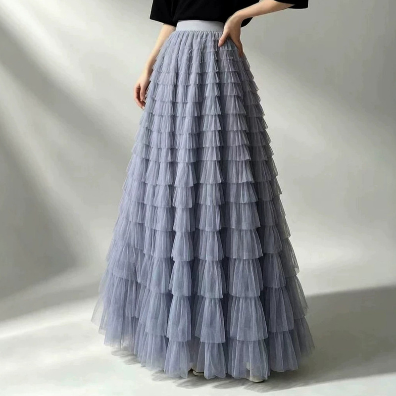 New Style Cake Skirt Mesh Skirt Women's Spring and Autumn Elegant Layers of Veil Skirt Long High Waist Puffy Skirt Pleated Long Skirt New Style Cake Skirt Mesh Skirt Women's Spring and Autumn Elegant Layers of Veil Skirt Long High Waist Puffy Skirt Pleated Long Skirt