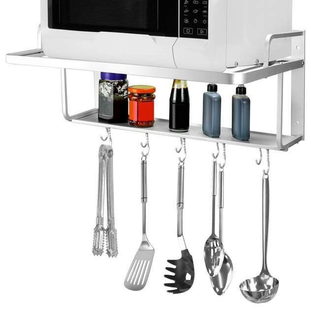 Microwave Oven Shelf-Type Wall-Mounted Electric Oven Fixed Rack Aluminum Alloy Double-Layer Microwave Oven Spice Rack