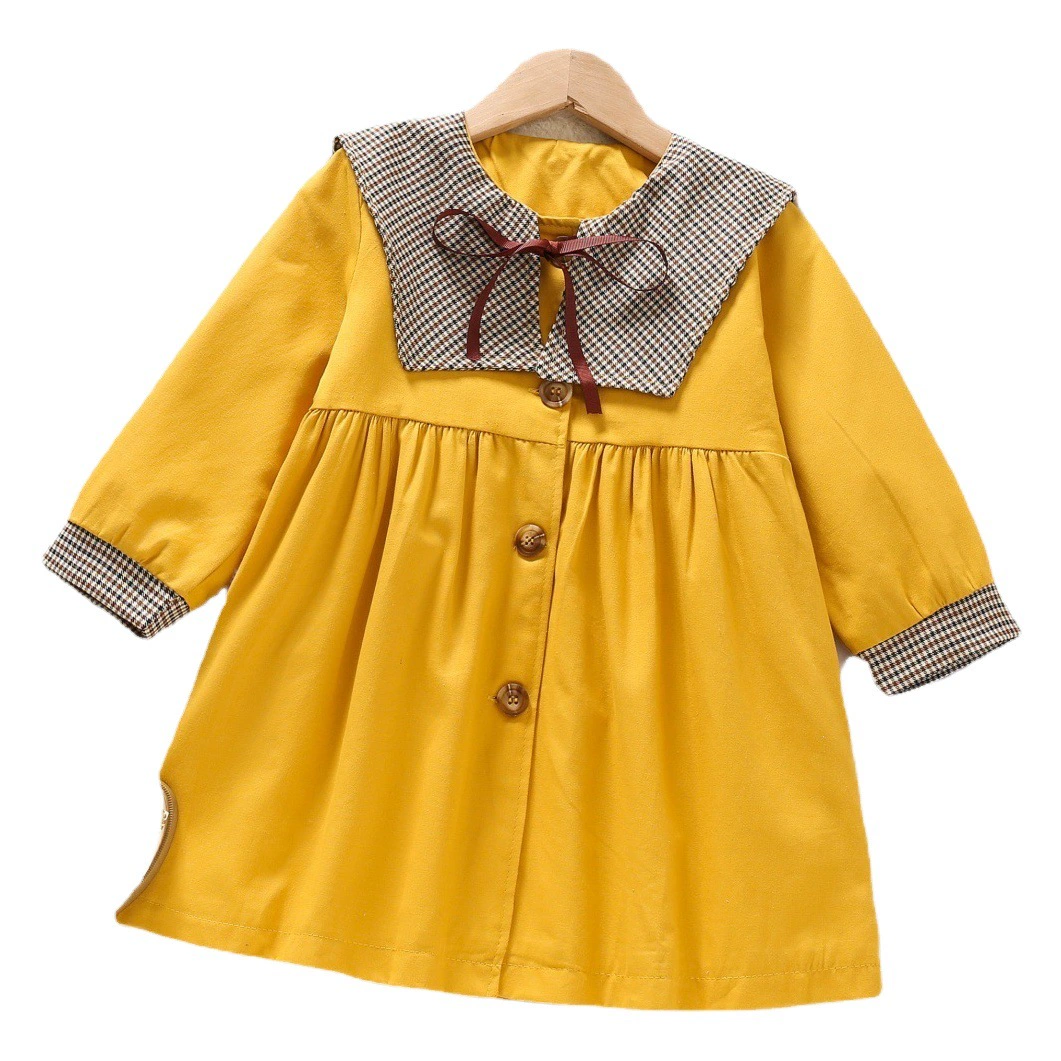 77113 Весенняя и осенняя ветровка в клетку для девочек с большими лацканами, Весенняя новая детская Весенняя внешняя ветровка в иностранном стиле для маленьких девочек
